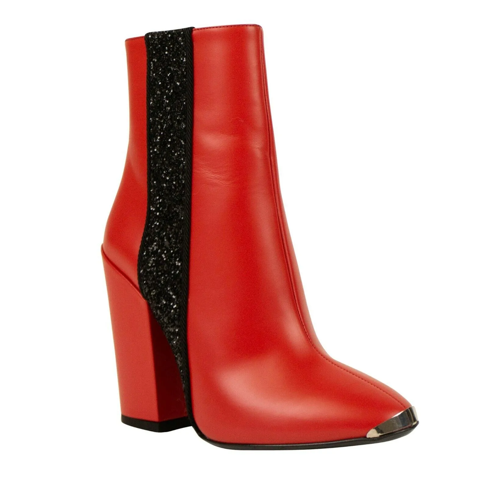 Amiri Leather Glitter Stripe Chunky Heel Boots - Red