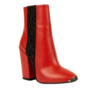Amiri Leather Glitter Stripe Chunky Heel Boots - Red