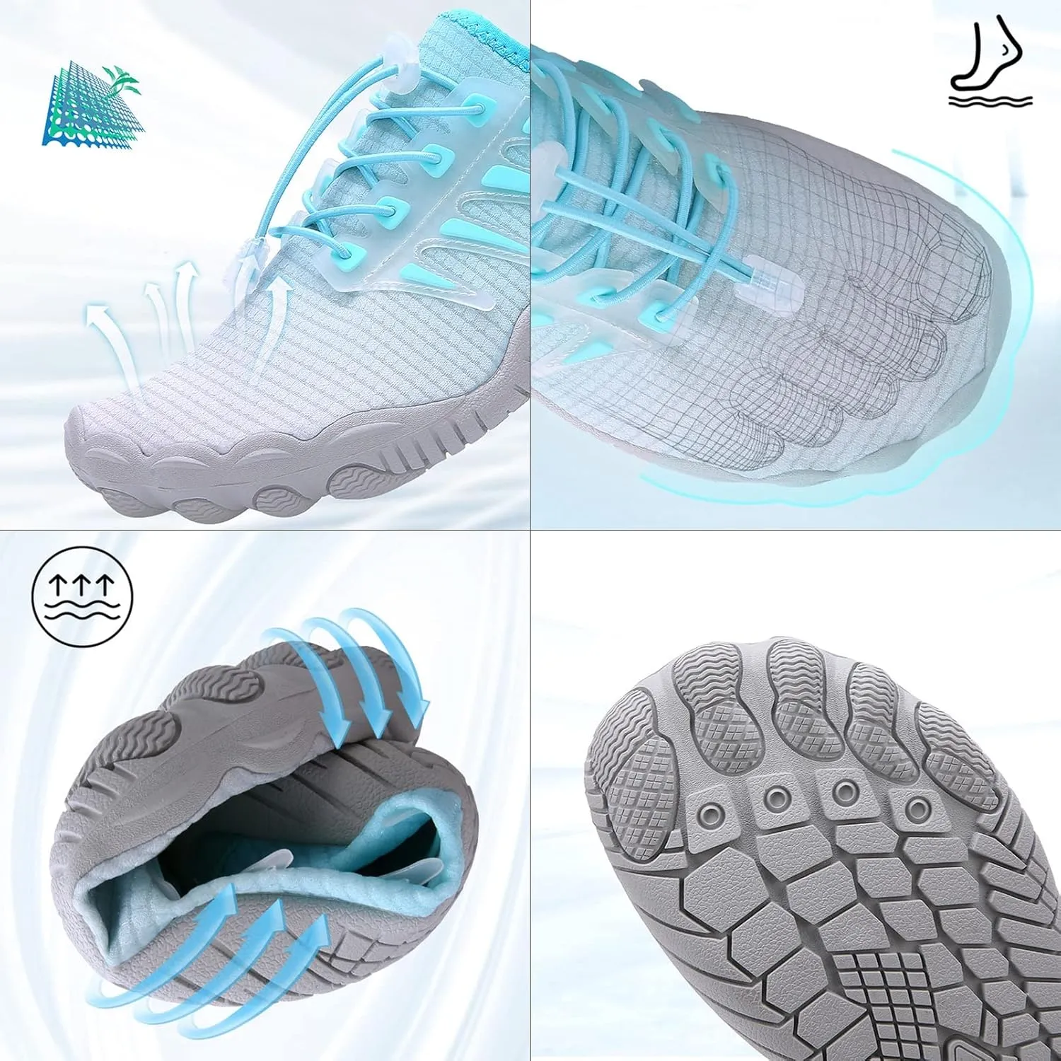Quick-Dry Water Shoes for Women,Summer Comfy Lightweight Aqua Sport Pool Shoes Men,Breathable Surf Beach Swim Barefoot Shoes,with Draining Hole,for Hiking Kayaking